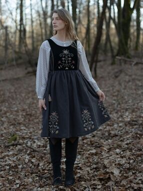 Embroidered Black Floral Midi Pinafore Dress